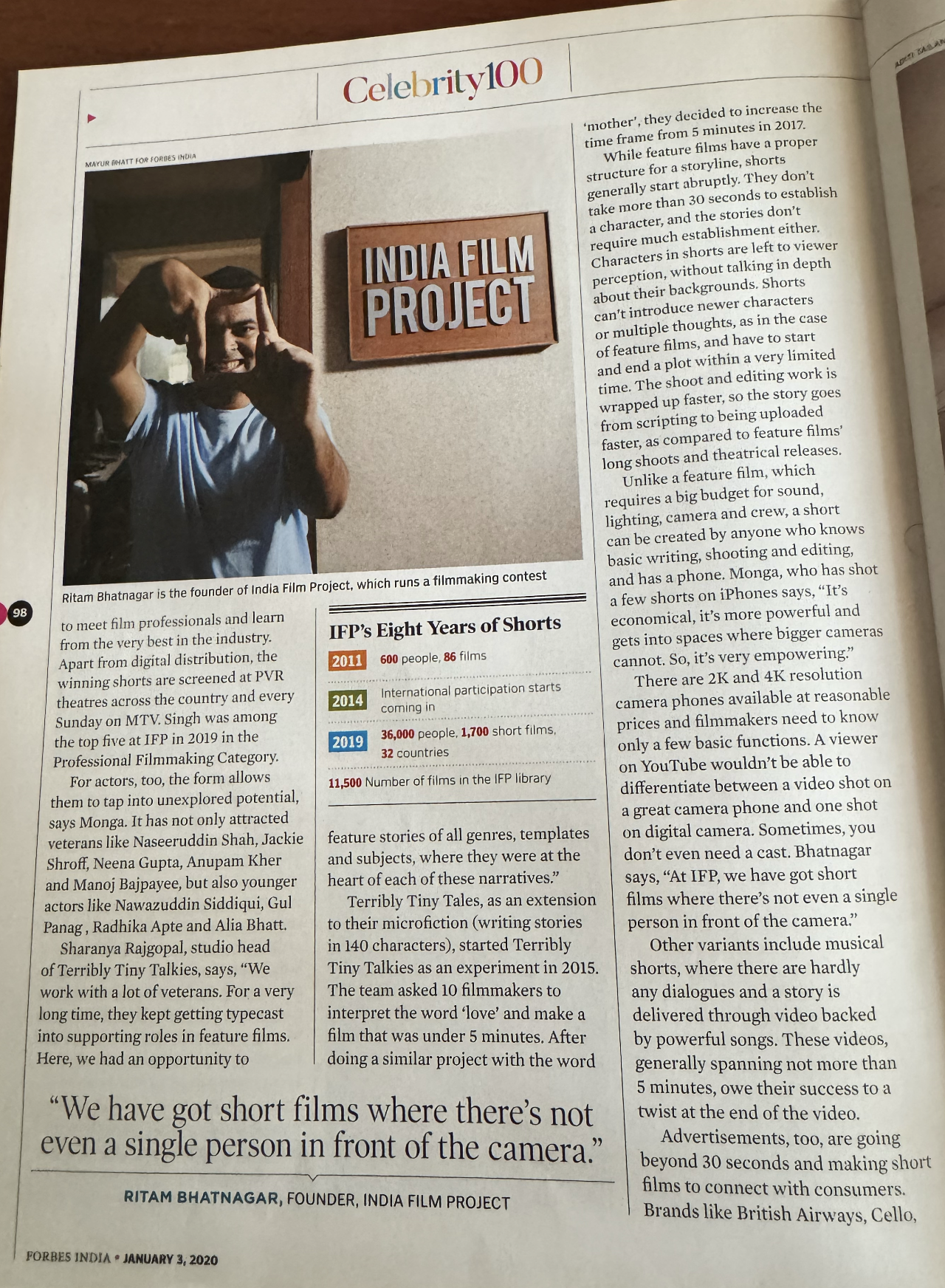 Forbes India — Going Long on Shorts, page 98